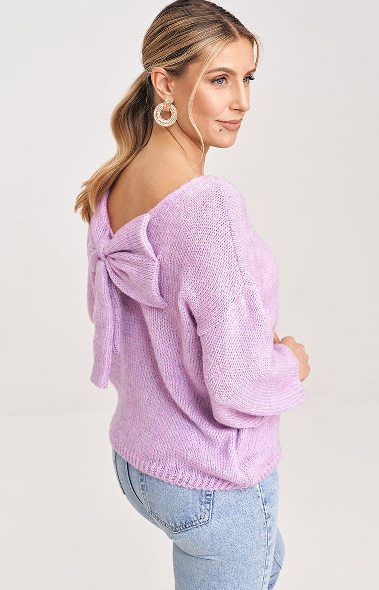 Fioletowy sweter z ozdobnymi plecami M993, Kolor fioletowy, Rozmiar uniwersalny, Figl