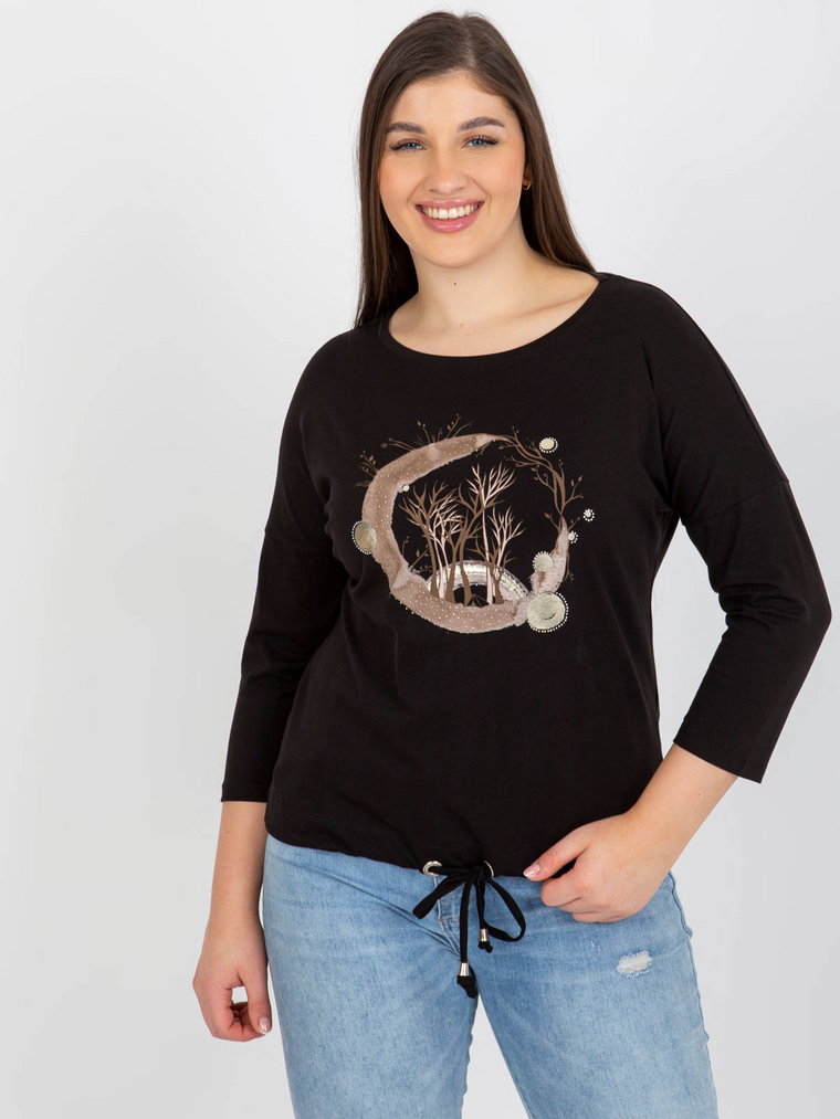 Bluzka plus size czarny casual sukienka codzienna dekolt okrągły rękaw 3/4 dżety