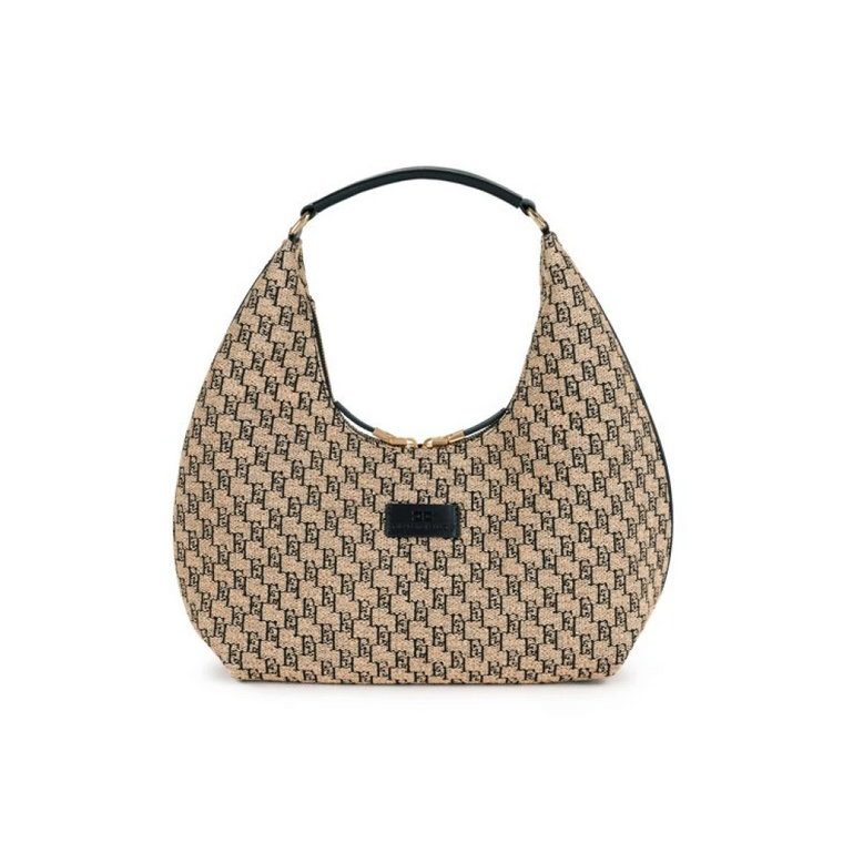 Duża Torba Hobo z Słomy i Czarnego Jacquard Elisabetta Franchi