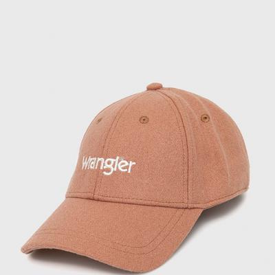 Wrangler czapka wełniana kolor pomarańczowy z aplikacją