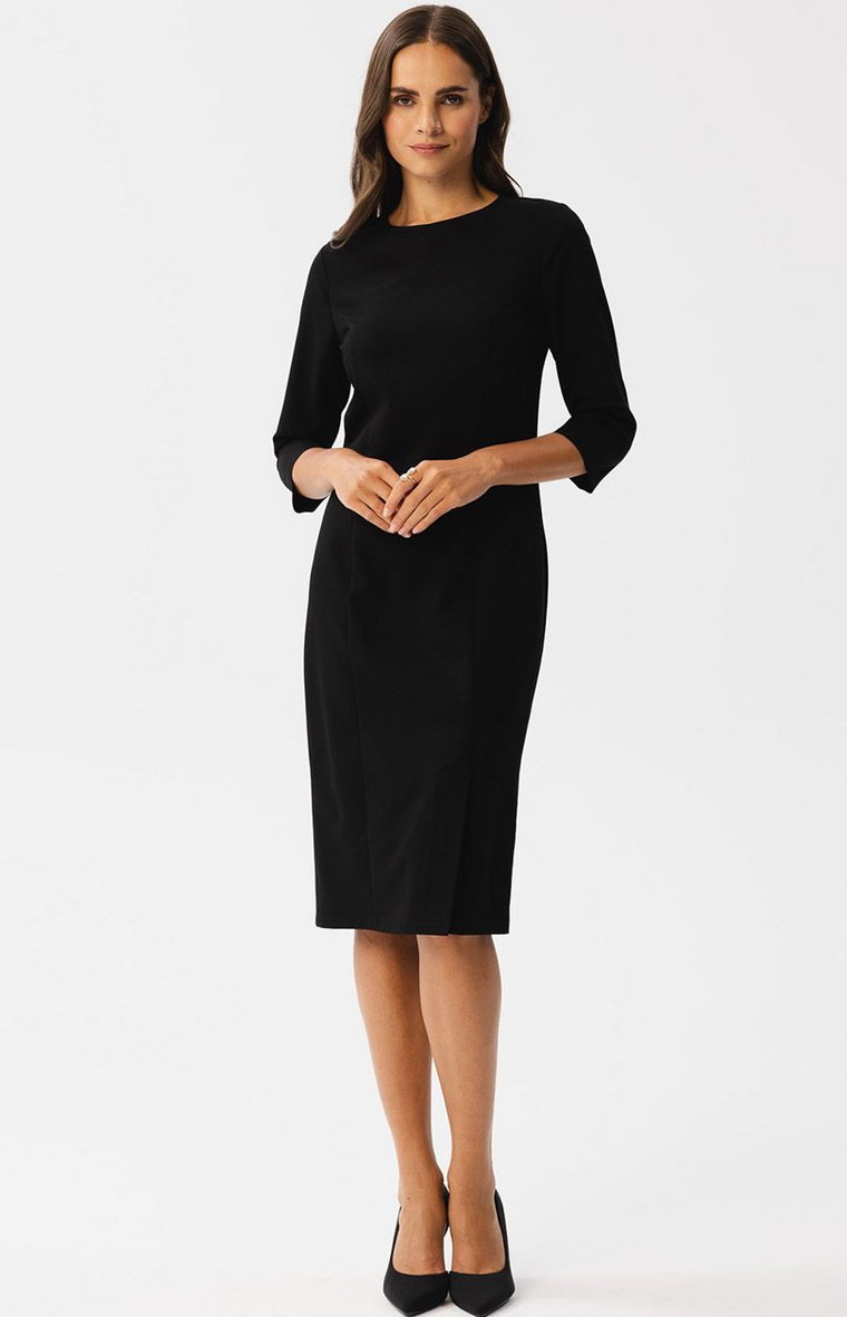Sukienka ołówkowa z rozcięciem czarna S350, Kolor czarny, Rozmiar L, Stylove