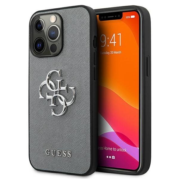 Guess GUHCP13LSA4GSGR iPhone 13 Pro / 13 6,1" szary/grey hardcase Saffiano 4G Metal Logo
