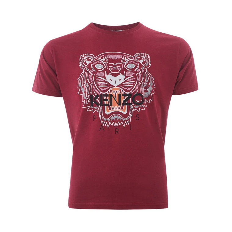 Bordeaux T-Shirt z Tygrysem i Czarnym Logo Kenzo