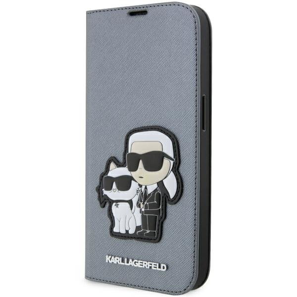 Karl Lagerfeld KLBKP14LSANKCPG iPhone 14 Pro 6.1" bookcase srebrny/silver Saffiano Karl & Choupette