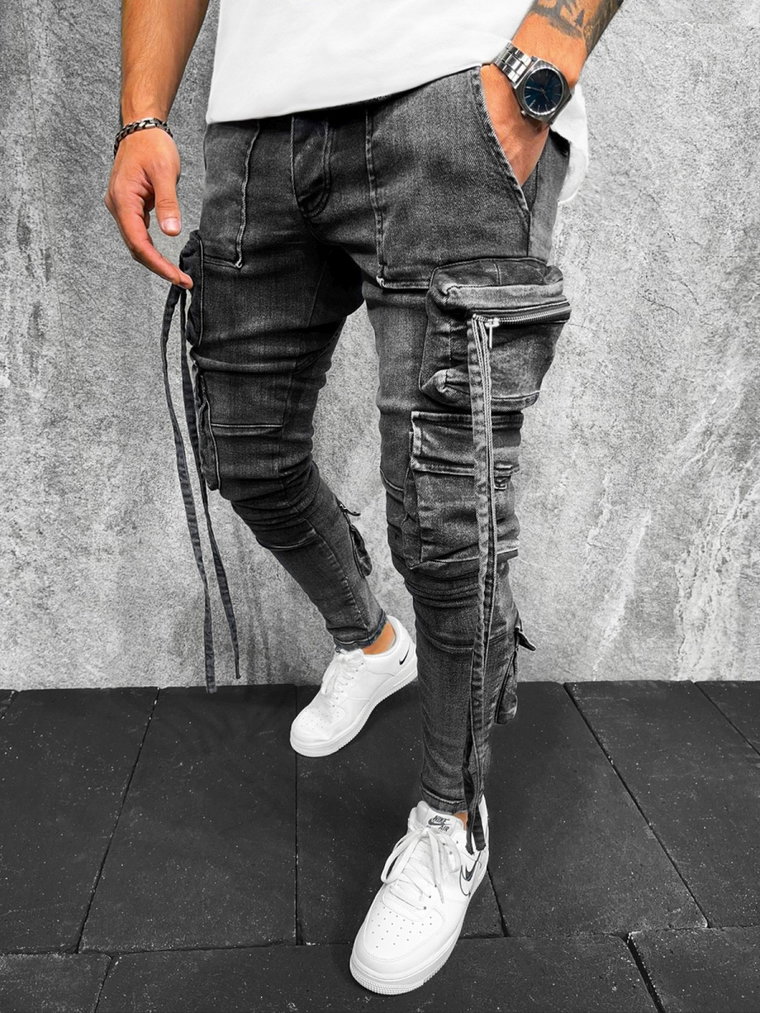 Spodnie jeansowe męskie czarne OZONEE O/B6505