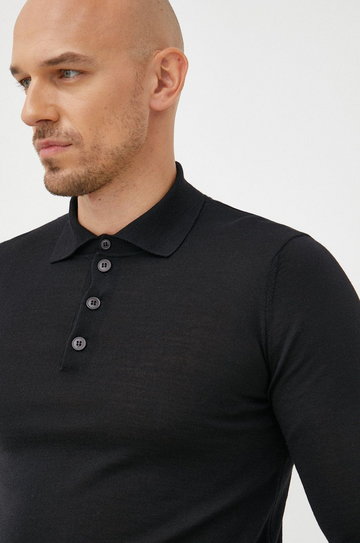 Emporio Armani sweter wełniany męski kolor czarny lekki
