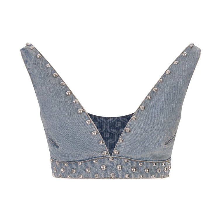 Niebieski Bezrękawnik Crop Top z Denimu Paco Rabanne