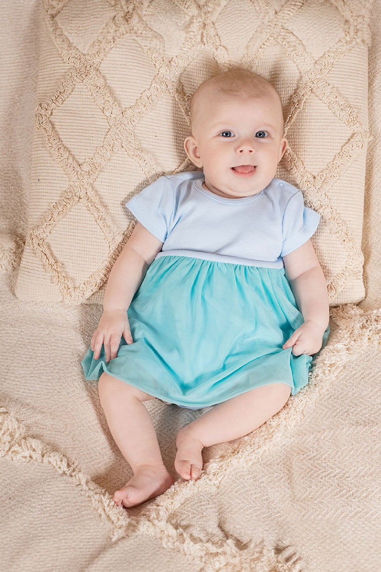 Miętowe sukienko-body niemowlęce z krótkim rękawem