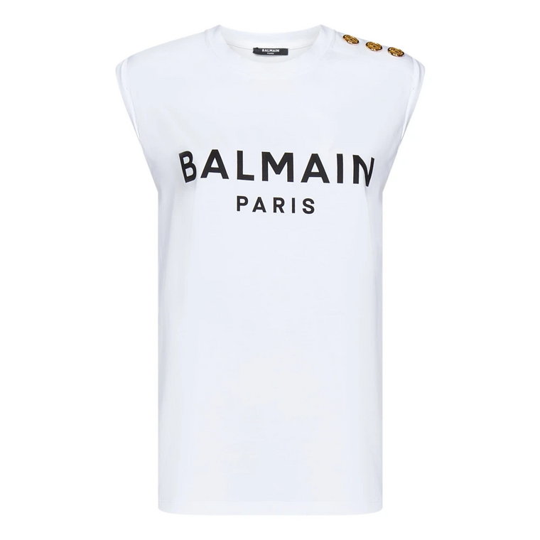 Białe T-shirty i Pola z Odkrytymi Ramionami Balmain