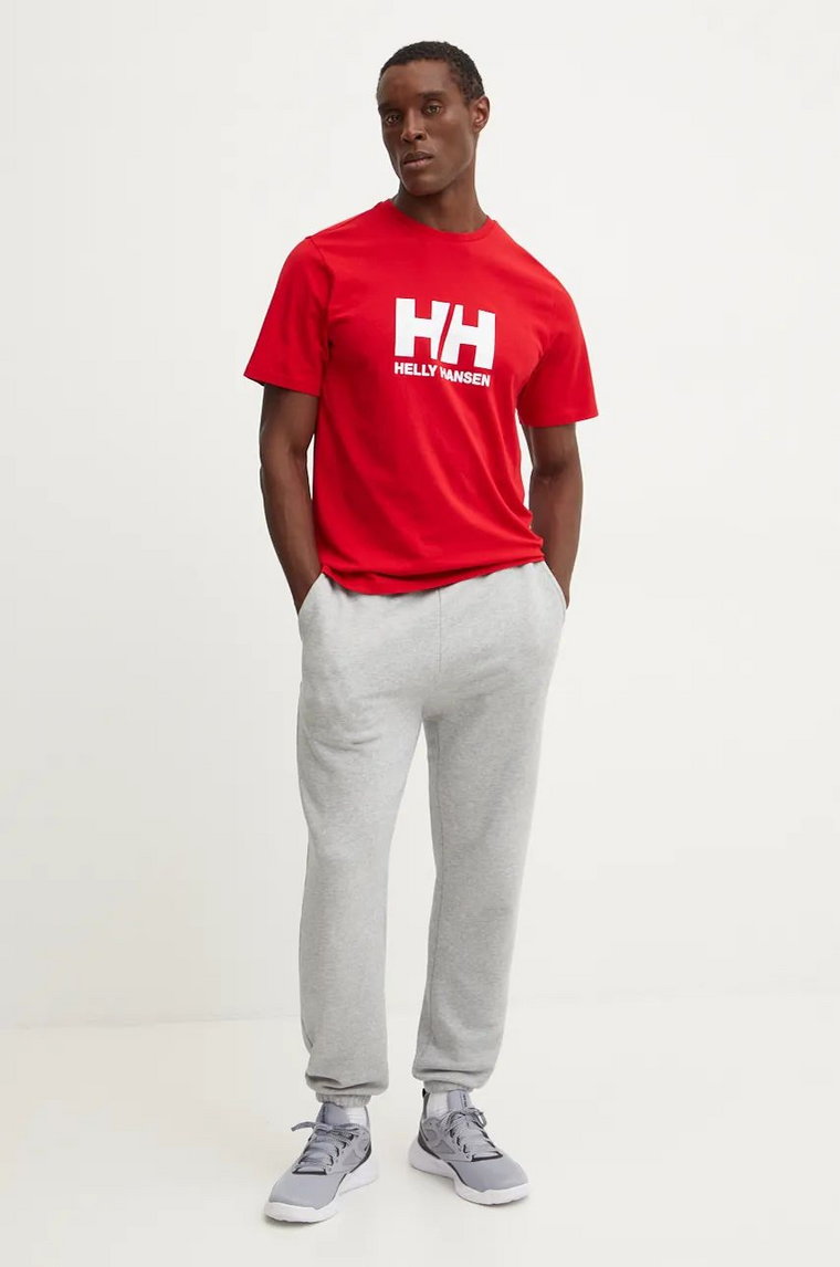 Helly Hansen t-shirt bawełniany HH LOGO męski kolor czerwony z nadrukiem 30396