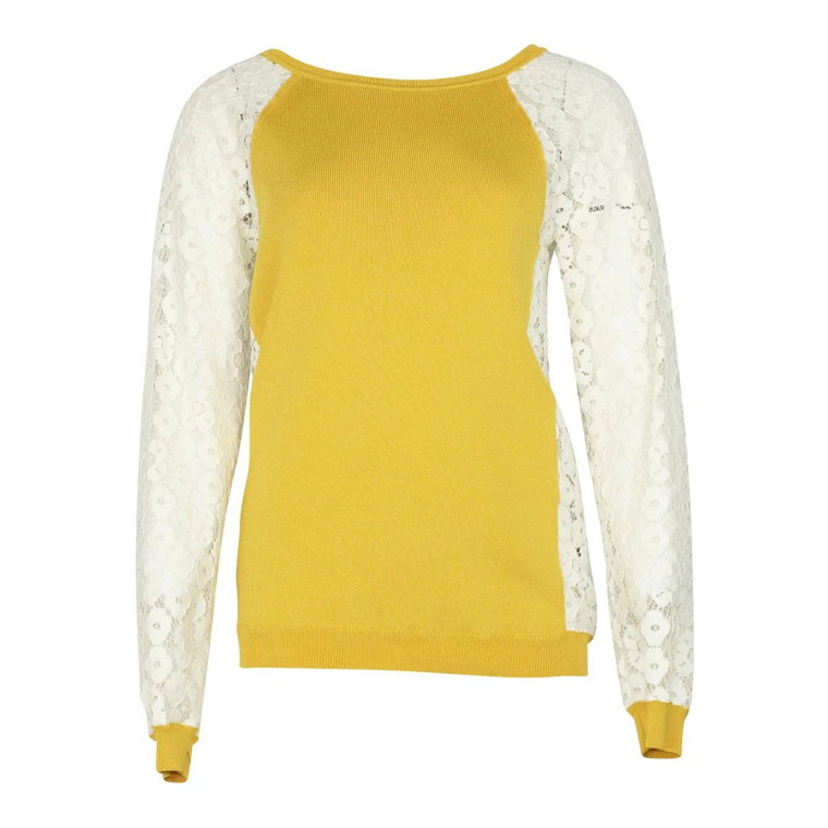 Moschino Cheap and Chic Knit Sweater with Lace Sleeves in Yellow Rayon Moschino