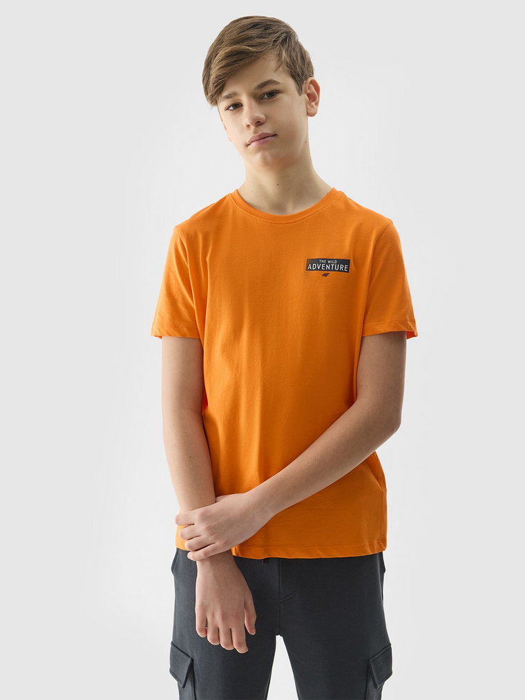 T-shirt z bawełny organicznej z nadrukiem chłopięcy - pomarańczowy