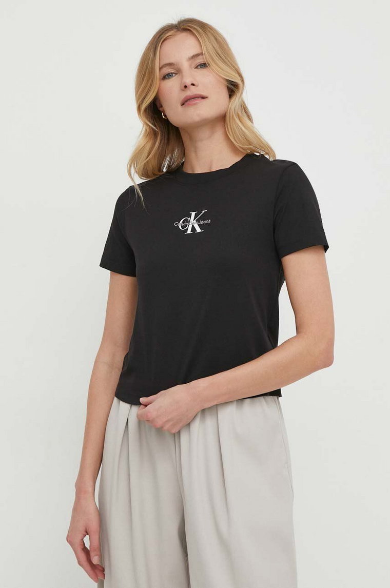 Calvin Klein Jeans t-shirt bawełniany damski kolor czarny