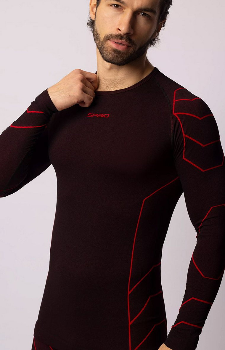 Termoaktywna koszulka męska z długim rękawem czarno-czerwona Rapid, Kolor czarno-czerwony, Rozmiar L, Spaio
