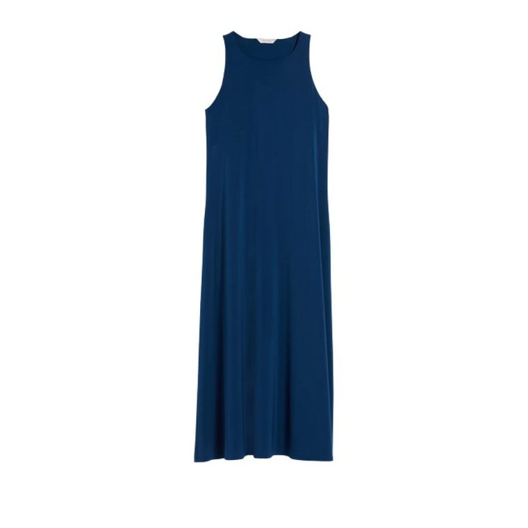 Niebieska Sukienka A-Linii Bez Rękawów z Dżerseju Max Mara