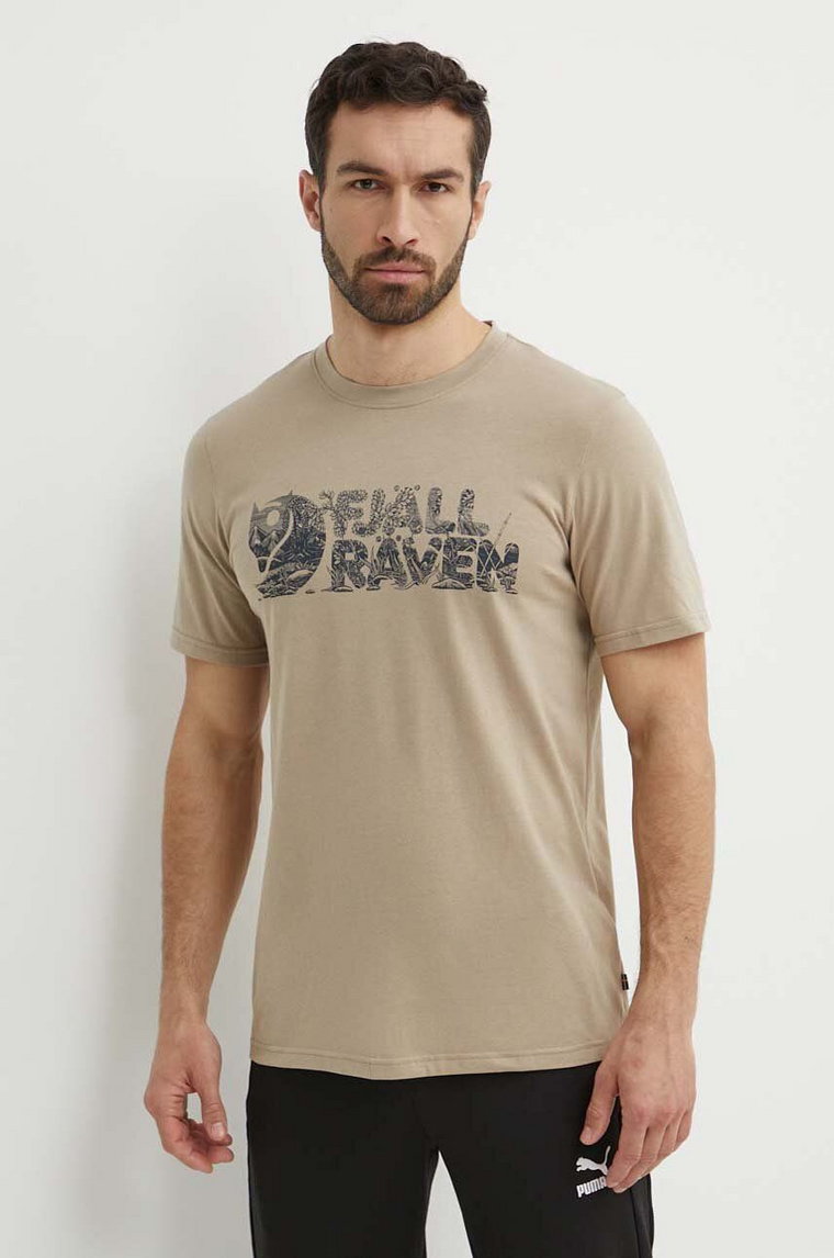 Fjallraven t-shirt Lush Logo T-shirt męski kolor beżowy z nadrukiem F12600219