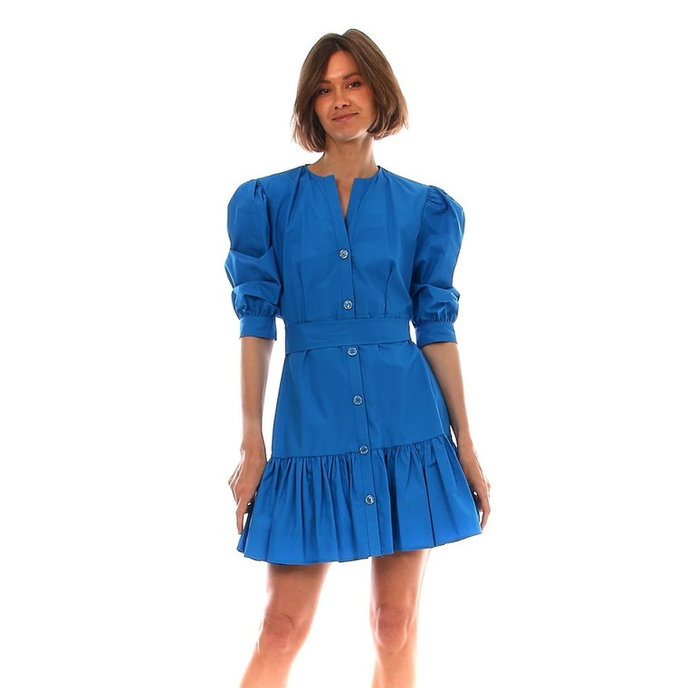 Niebieska Sukienka Mini z Falbanką Kaos