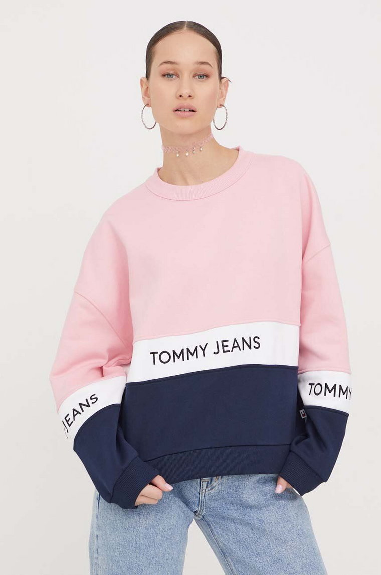 Tommy Jeans bluza damska kolor różowy wzorzysta