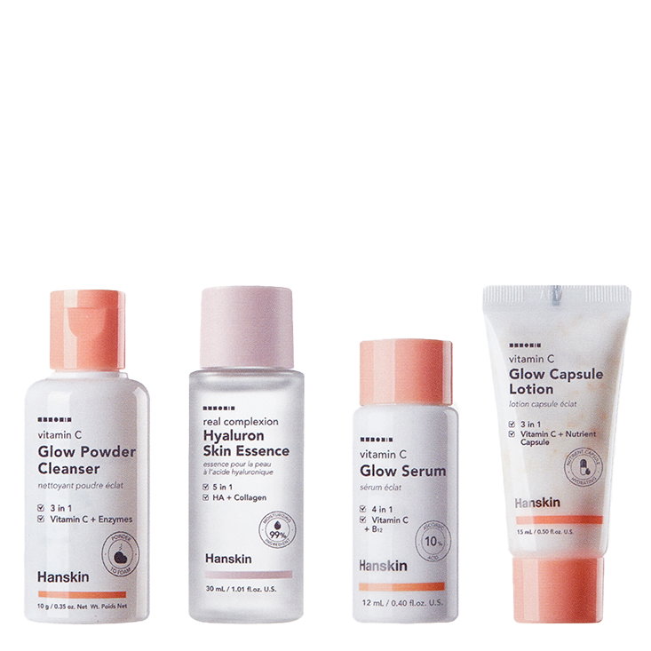 Hanskin Glow Skin Set 1 Zestaw podróżny do pielęgnacji skóry, efekt rozświetlenia