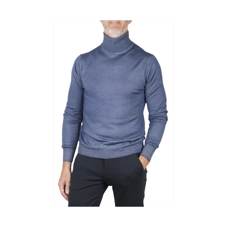 Wintage Sweter z Włókna Merino z Wysokim Kołnierzem - Niebieski, Rozmiar 54 Gran Sasso