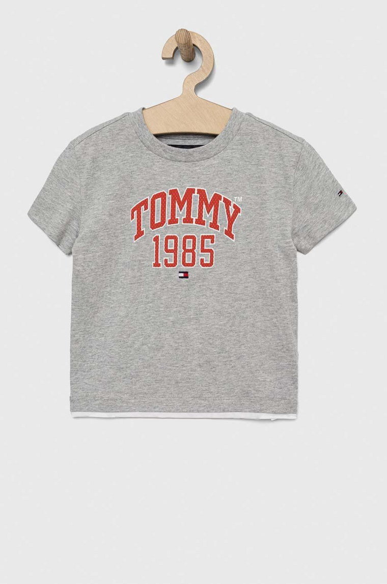 Tommy Hilfiger t-shirt bawełniany dziecięcy kolor szary z nadrukiem