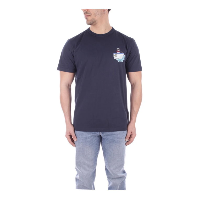 Niebieski T-shirt z logo Woolrich