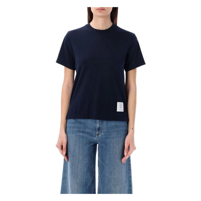 Niebieski T-shirt i Polo z Logo-Patch Thom Browne