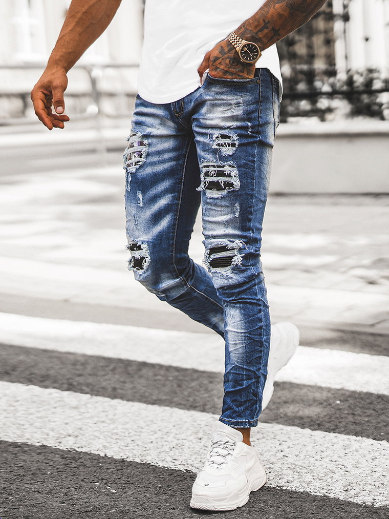 Spodnie jeansowe męskie niebieskie OZONEE O/E7802
