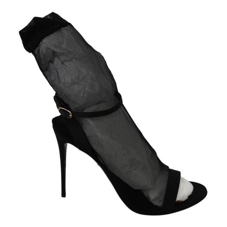Czarne sandały na obcasie z elastyczną siateczką Dolce & Gabbana