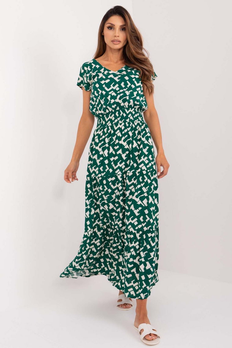 Letnia maxi sukienka z wiskozy Sublevel z zielonym printem