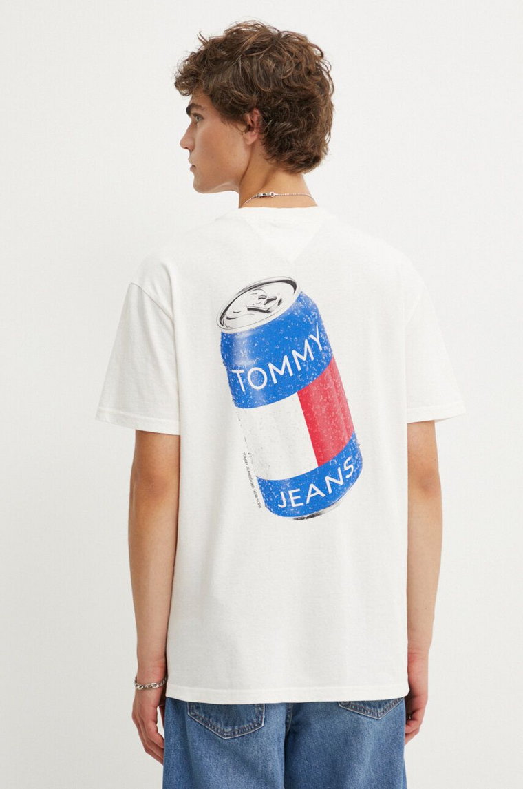 Tommy Jeans t-shirt bawełniany męski kolor beżowy z nadrukiem DM0DM18548