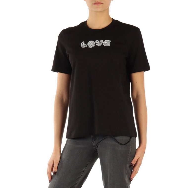 Czarna Koszulka Damska z Nadrukiem Logo Love Moschino