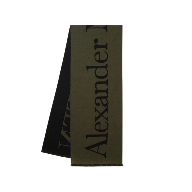 Klasyczny Szal z Logo - Khaki/Czarny - Wełna Alexander McQueen