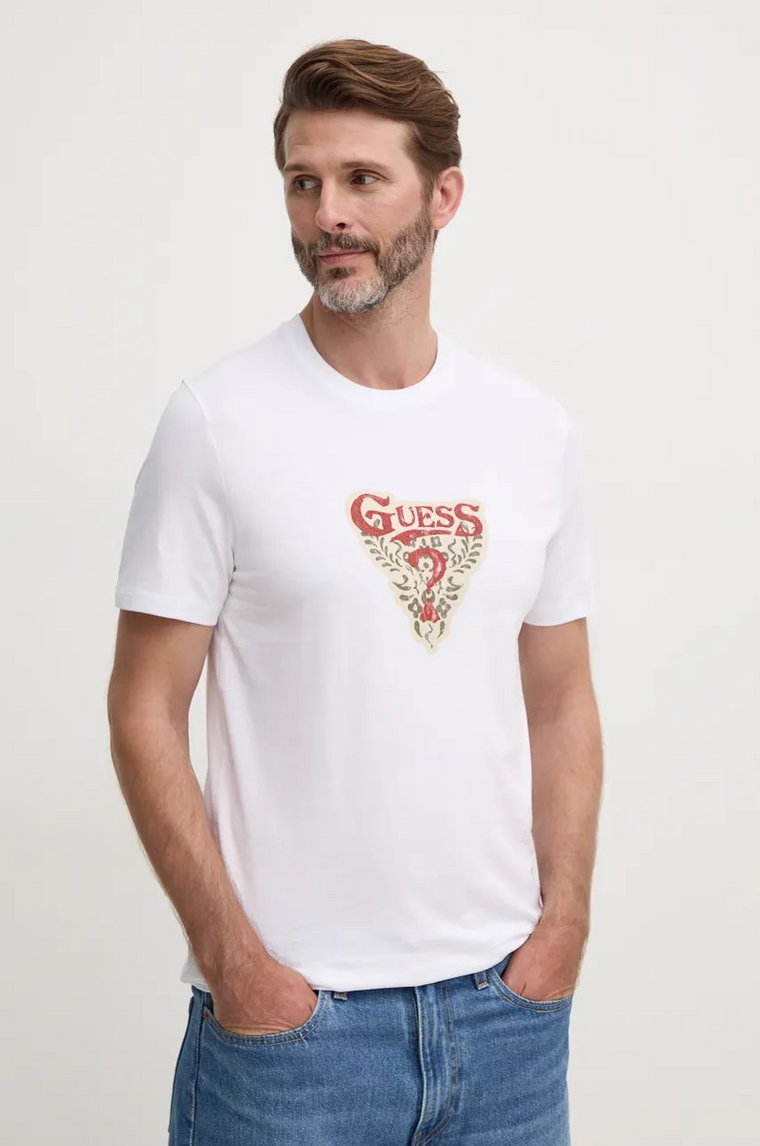 Guess t-shirt bawełniany męski kolor biały z nadrukiem M4BI44.I3Z14