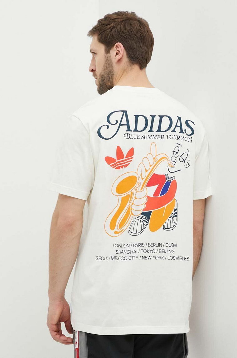 adidas Originals t-shirt bawełniany męski kolor beżowy z nadrukiem IS2937