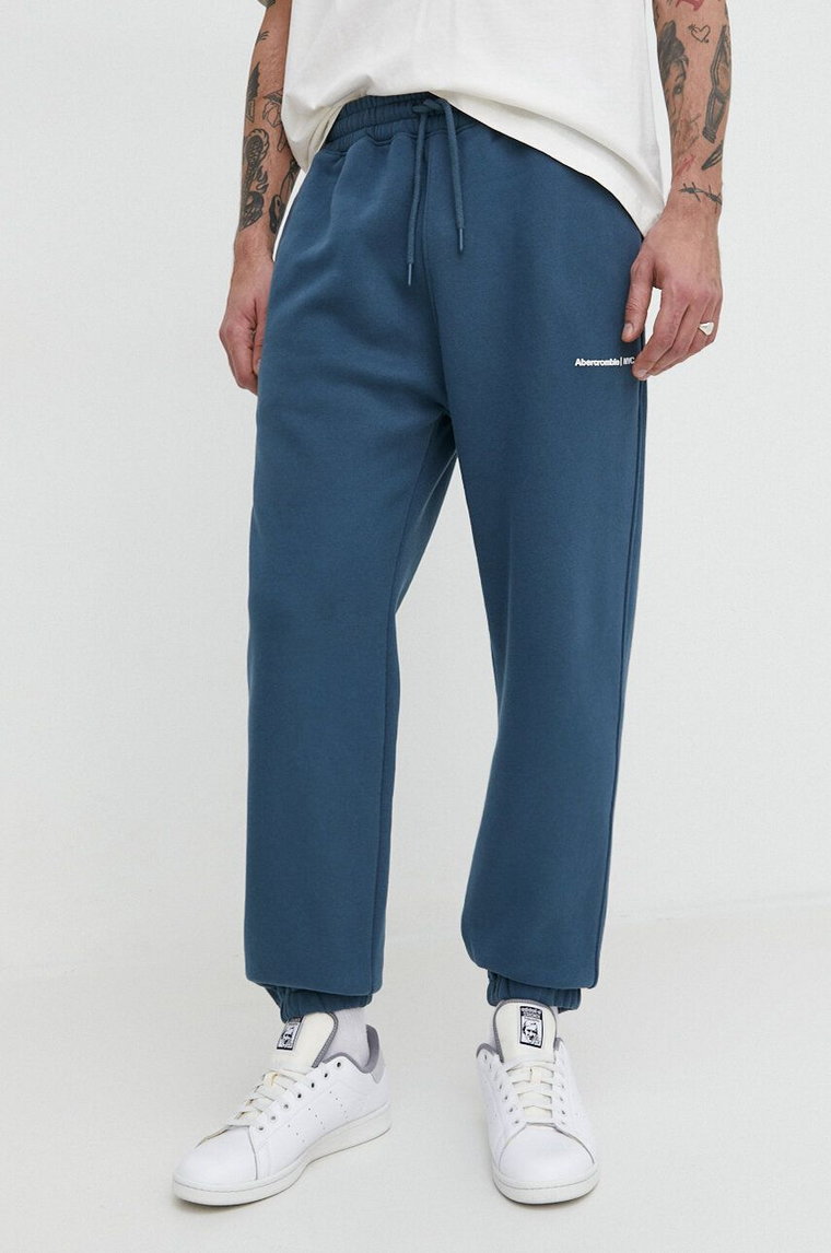 Abercrombie & Fitch spodnie dresowe kolor niebieski gładkie