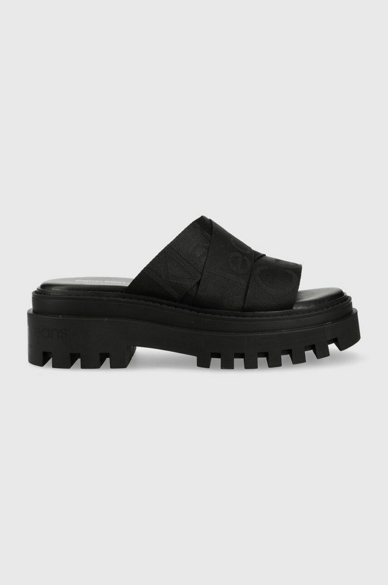 Calvin Klein Jeans klapki TOOTHY COMBAT SANDAL WEBBING damskie kolor czarny na platformie YW0YW00949