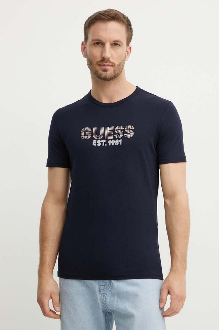 Guess t-shirt męski kolor granatowy z nadrukiem M4YI30 J1314