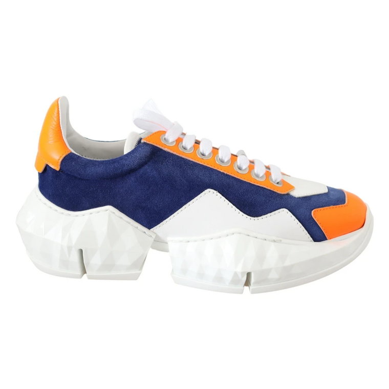 Niebiesko/Pomarańczowe Diamond Skórzane Sneakersy Jimmy Choo