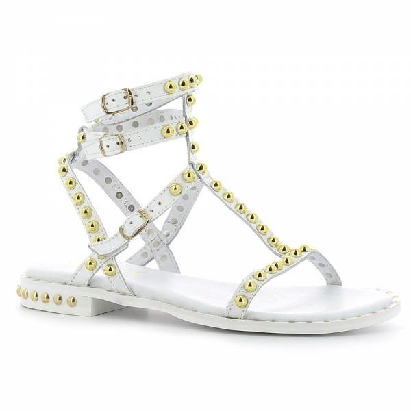 Białe sandały z paskami i złotymi perełkami sandały CARINII
