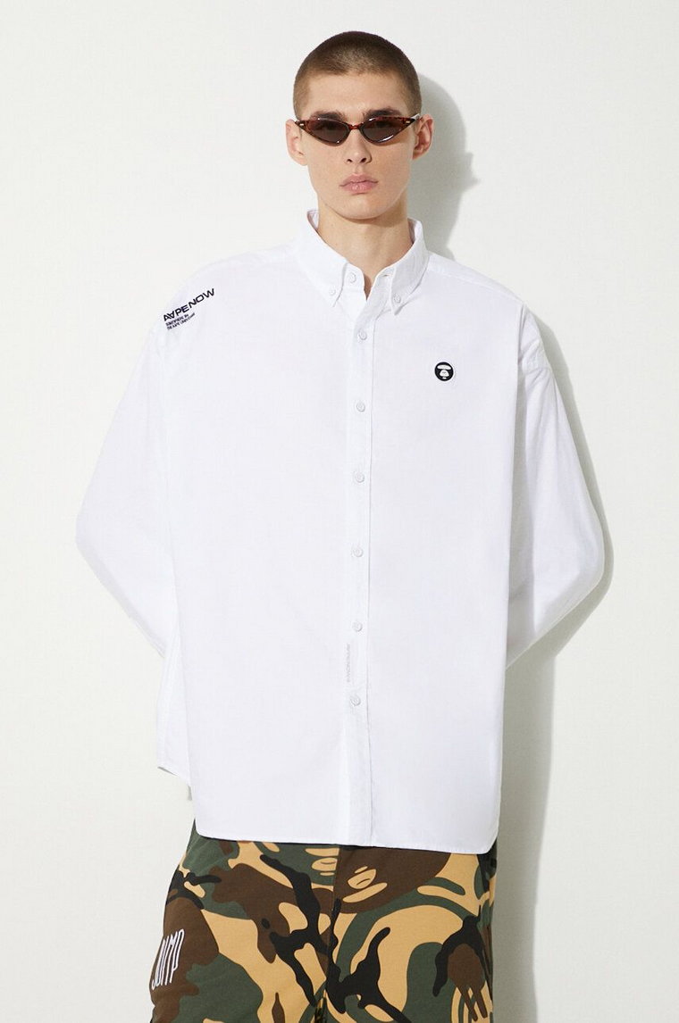 AAPE koszula bawełniana męska kolor biały regular z kołnierzykiem button-down AAPSTM8470XXM