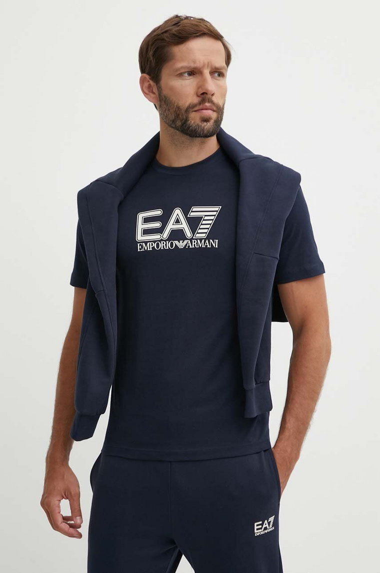 EA7 Emporio Armani t-shirt bawełniany męski kolor granatowy z nadrukiem PJVPZ.6DPT81