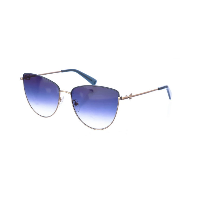 Srebrne okulary przeciwsłoneczne z owalnymi niebieskimi soczewkami Longchamp