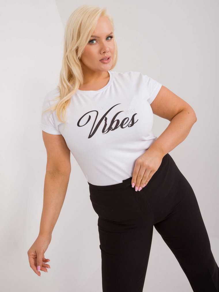 T-shirt plus size biały casual dekolt okrągły rękaw krótki dżety