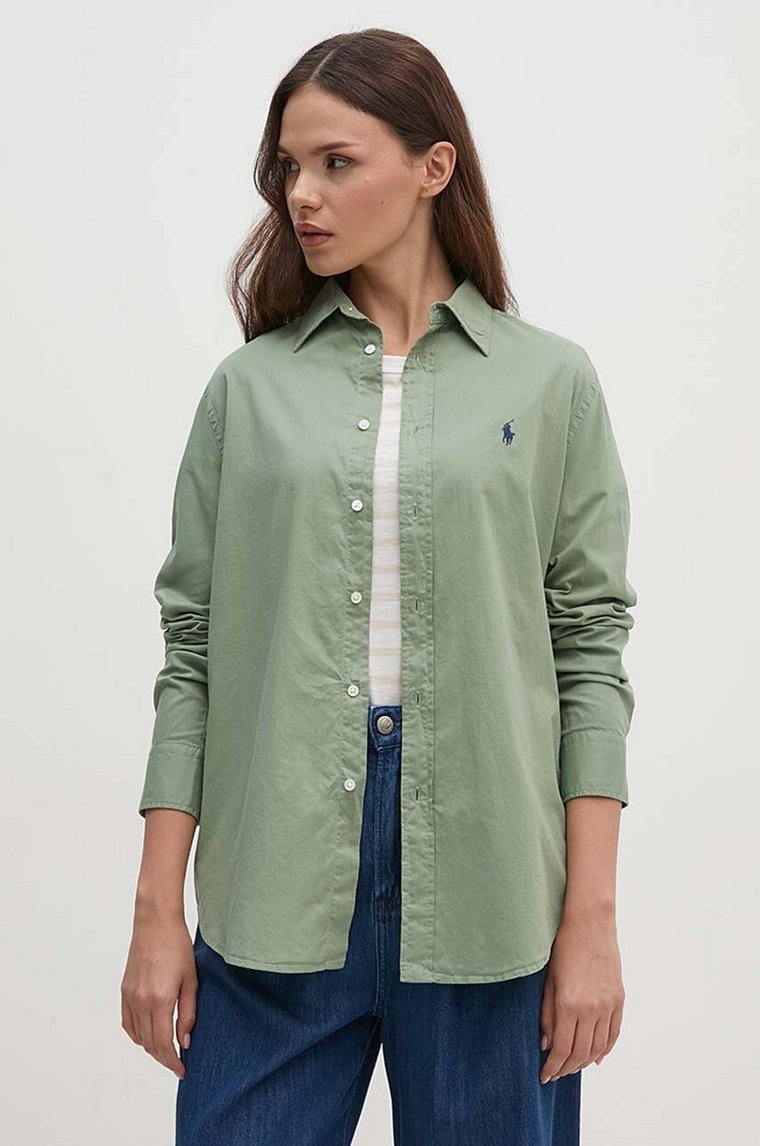 Polo Ralph Lauren koszula bawełniana damska kolor zielony regular z kołnierzykiem klasycznym 211932522