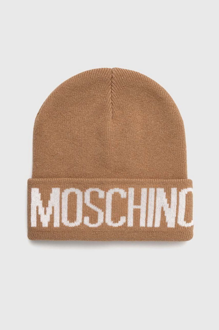 Moschino czapka z domieszką wełny kolor brązowy z grubej dzianiny M5672 60102