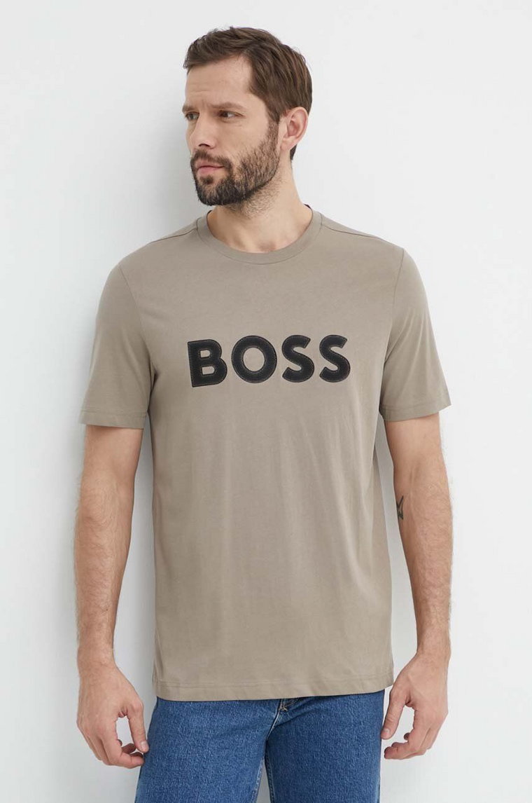 Boss Green t-shirt bawełniany męski kolor zielony z nadrukiem 50512866