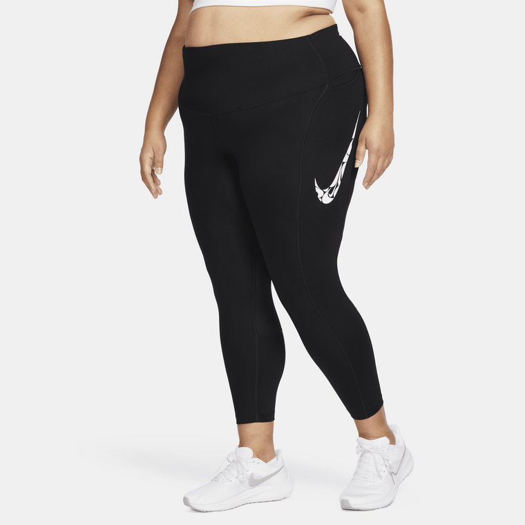 Damskie legginsy 7/8 ze średnim stanem i kieszeniami do biegania Nike Fast (duże rozmiary) - Czerń