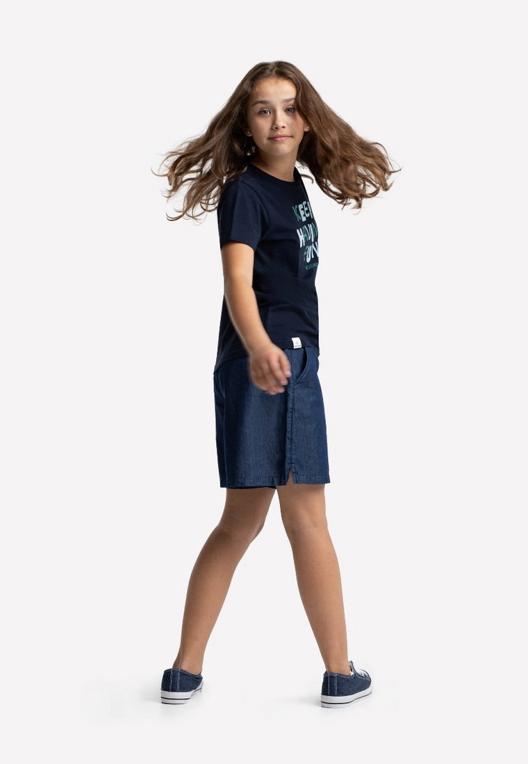Granatowa koszulka dziewczęca z cekinami T-SHINNI JUNIOR