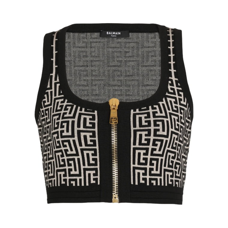 Knit crop top with monogram Balmain